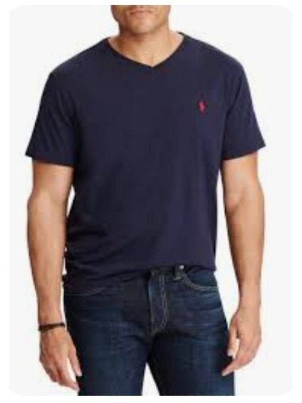 Polo Ralph Lauren Navy V-Neck T-Shirt with Red Pony Logo NWT - Size M